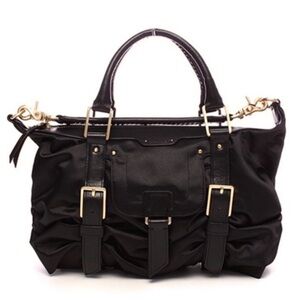 Botkier Satin + Leather Sasha Medium Duffle Hobo Black  Double Handles